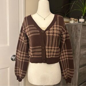 Hollister Brown Plaid Cardigan Sweater